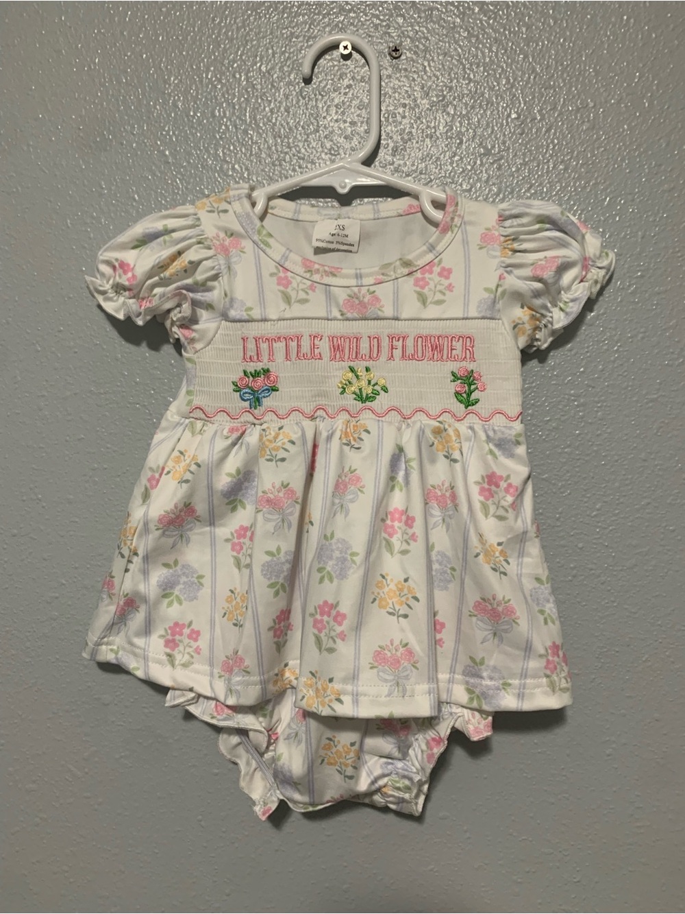 Little Wild Flower Floral Baby Dress Set - White with Pink, Yellow, Lavender